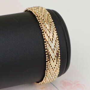 "Rose Gold Woven Pattern Bracelet with Beaded Edge, XPBL1127